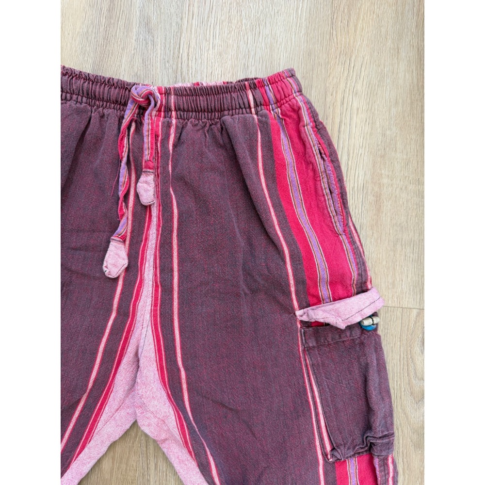 Cotton Striped Cargo Pants Pink Burgundy Boho Harem Trousers wide leg hippie - Picture 3 of 9